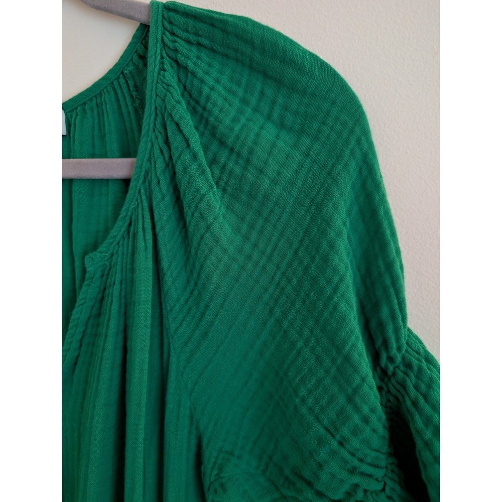 Michael Stars Green katelyn Mini Dress Cotton Gauze Smocked Ruffle Sleeve XS - Picture 2 of 8